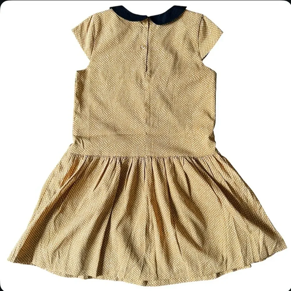 Joe Fresh Girls’ Tan/White Polka Dot Dress Peter Pan Collar Size 6/7
